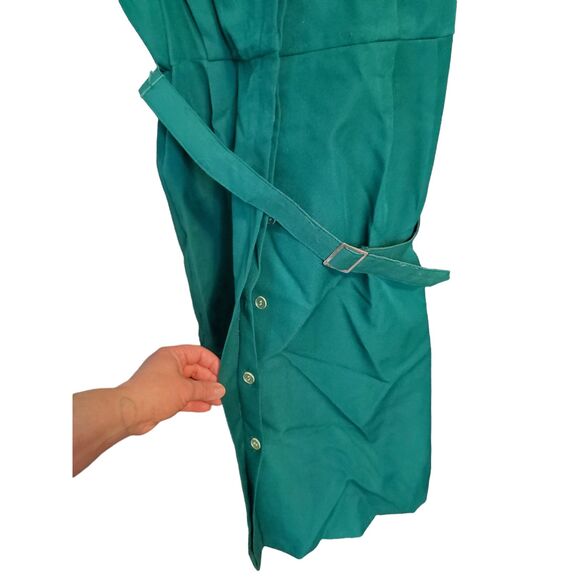 1980s Vintage CB Collections Women's Size 16 Green Sheath Dress w/ Gold Buttons - Picture 5 of 9